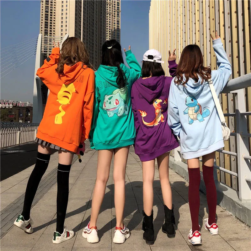 Kawaii толстовка с покемоном Женская милая японская кофта Harajuku Толстовка длинным