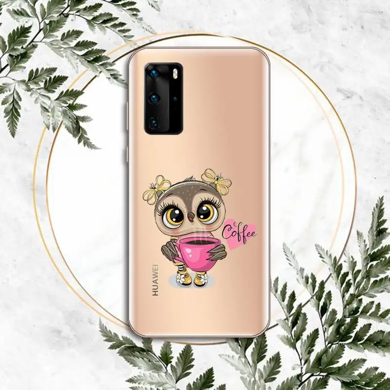 

Cute Owl Black Phone Case Transparent for huawei honor P 40 30 20 lite Pro 10 i 8 9 x p smart 2019