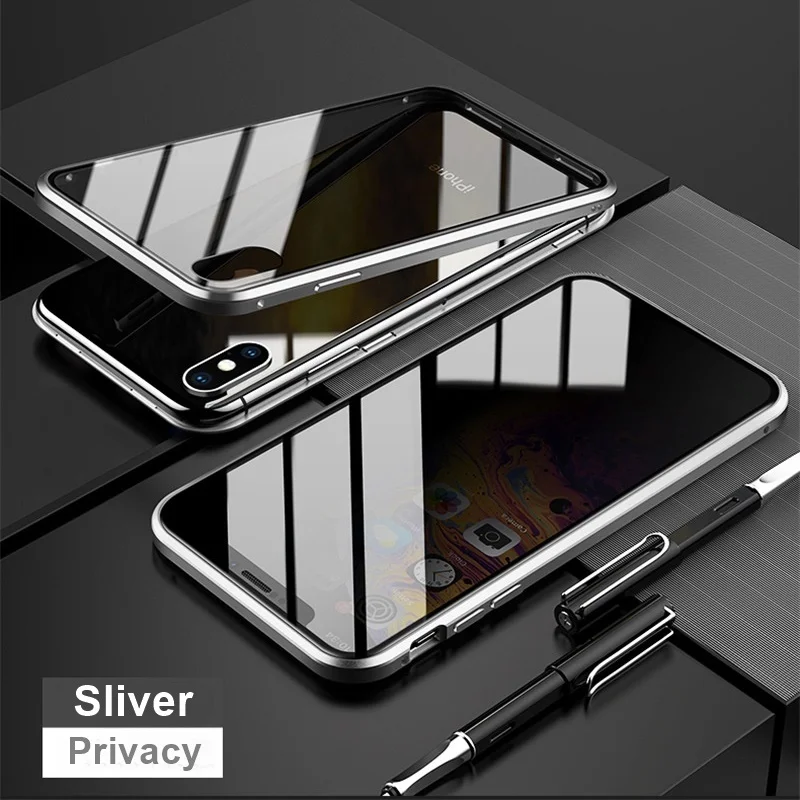 Sliver Магнитный чехол Tongdaytech для Iphone XS, XR, X, 6s, 6, 7, 8 Plus, 11 Pro, максимальный магнит, металлическая крышка из закаленного стекла, 360, чехол s - Цвет: Sliver