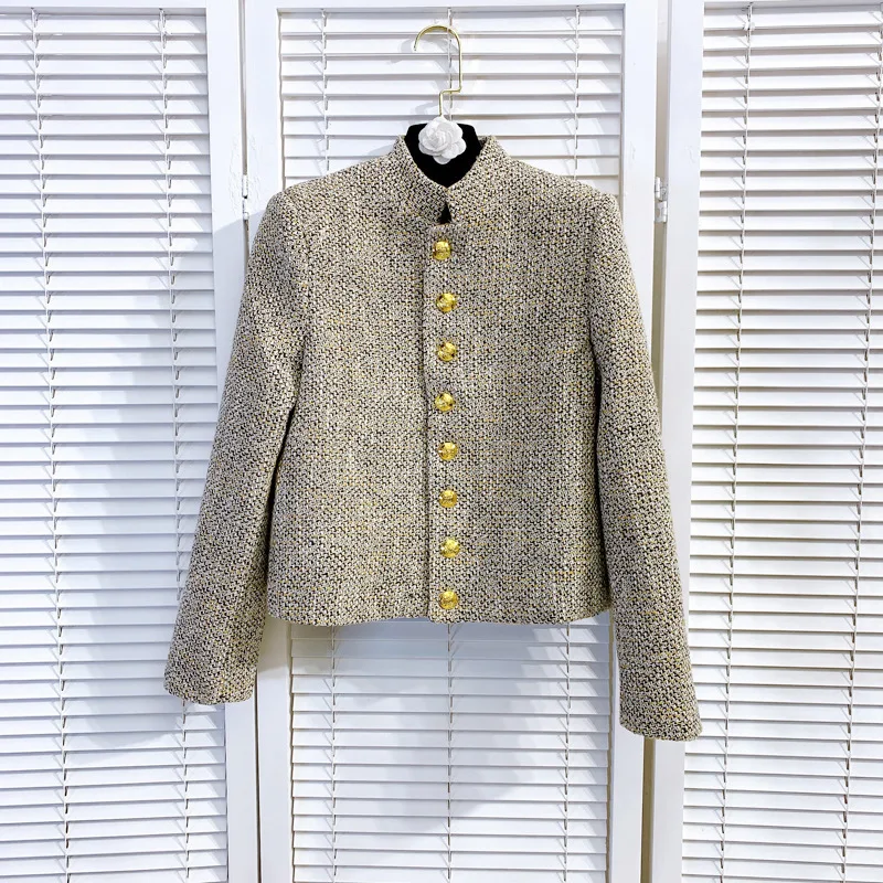 

Женская короткая приталенная куртка, модельная дизайнерская винтажная куртка с золотыми пуговицами и длинным рукавом, уличная одежда из тв...