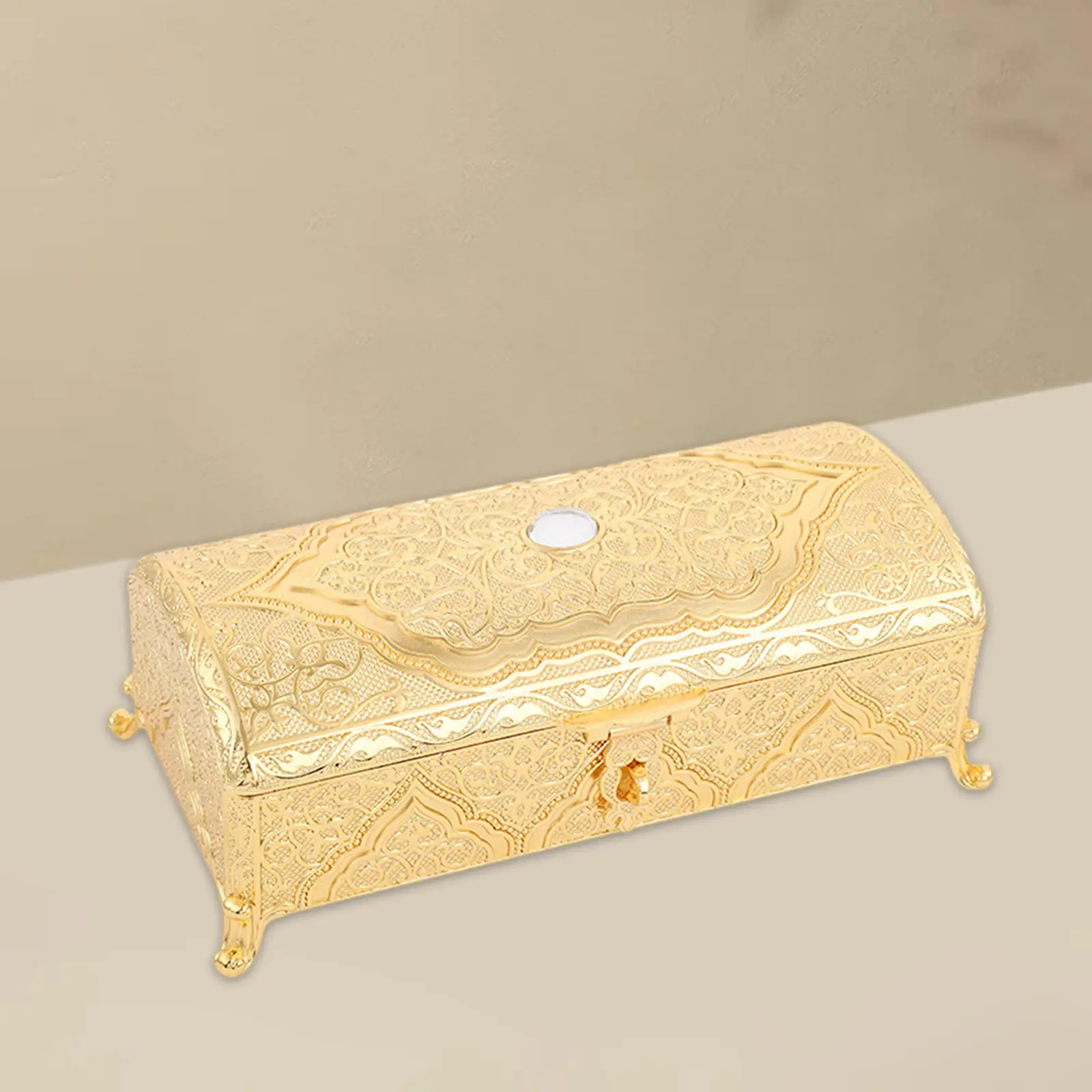 

Fashion Metal Necklace Rings Storage Case, Golden Jewelry Box Trinket Organizer for Home Travel