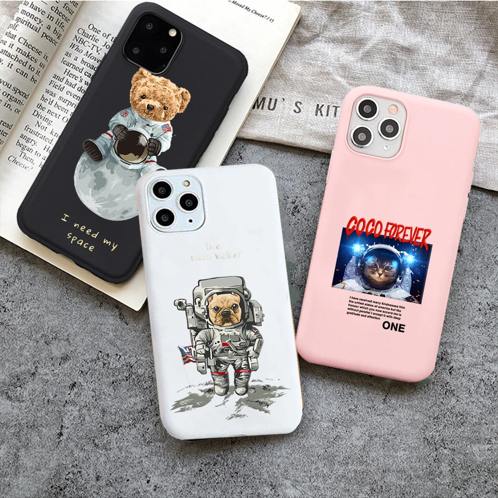 

Sci-Fi Funny Funny Cat Dog Rabbit Animal Astronaut Phone Case for iPhone 8 7 6 6S Plus X 5S SE 2020 XR 11 12 Pro mini pro XS MAX