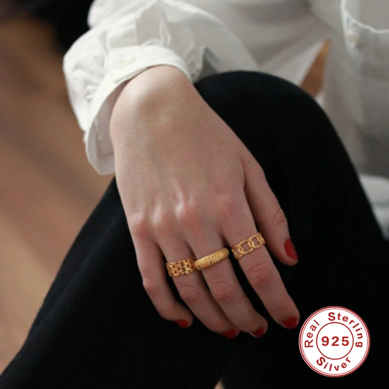 

KOJ 925 Sterling Silver Finger Rings For Women Ins Hot Fine Jewelry Vintage Simple Mini Zircon Ring Wedding Party Adjust Anillos