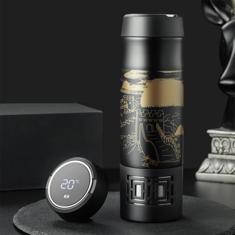 

China Wind Smart Thermos Coffee Maker Hot Milk Mug Breakfast Portable Vacuum Water Bottle Rechargeable LED Temperature Display