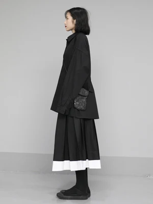 Маленькая черная и белая юбка в стиле пэчворк весна 2020 длинная трапециевидной