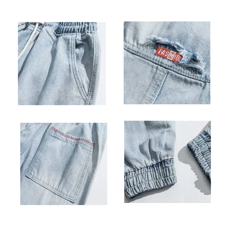 

2021 New Streetwear Hip Hop Cargo Pants Men's jeans Cargo Pants Elastic Korean Fashions Harem Pants Male Denim Pants OverSize