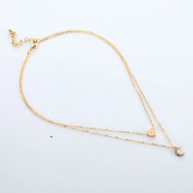 Золото Цвет любящее сердце луна ожерелье дамы изысканный кристальная цепочка