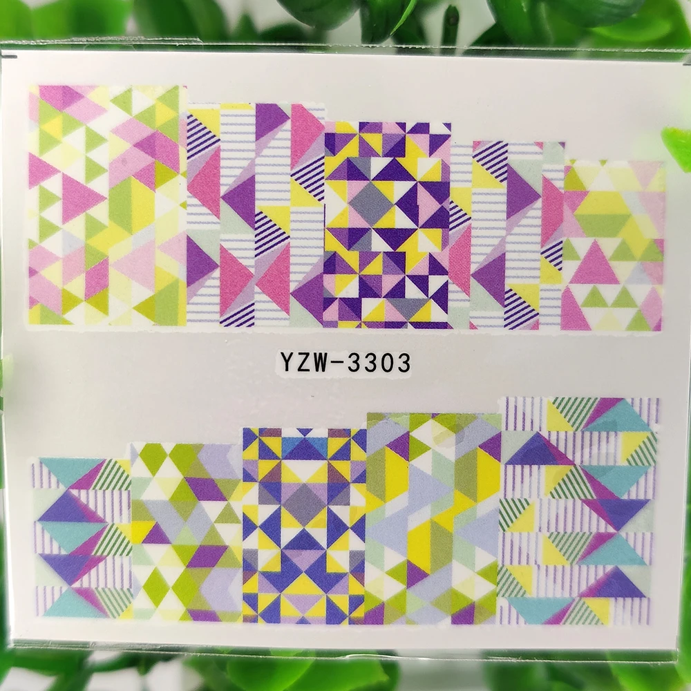 

Geometry Art Pattern Nail Water Decals Square Triangle Pink Purple Manicure Stickers Sliders Lines Foils Nail Art Decorations
