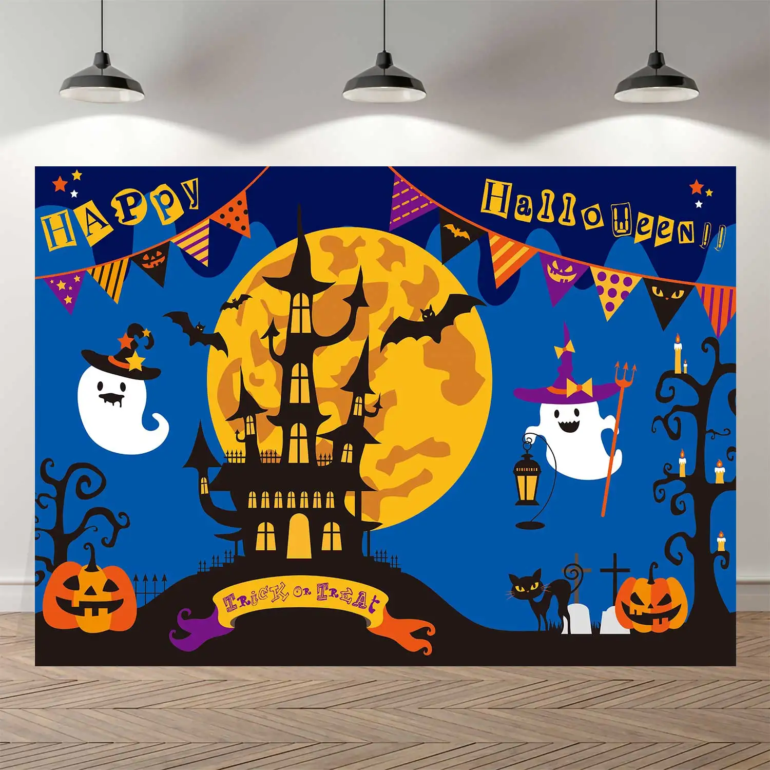 NeoBack осень Счастливый Хэллоуин Ночь Луна тыква летучая мышь Кот маленький