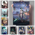 Аниме-фигурка WTQ, украшение Genshin Impact, художественное настенное украшение, холщовая живопись, аниме постеры, ретро постер, настенное искусство, картина, домашний декор