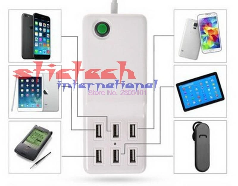 

by dhl or ems 100 sets 6 Ports Smart USB Wall Travel Charger 5V 12A USB Desktop Wall Charger Multi Port Rapid Adapter
