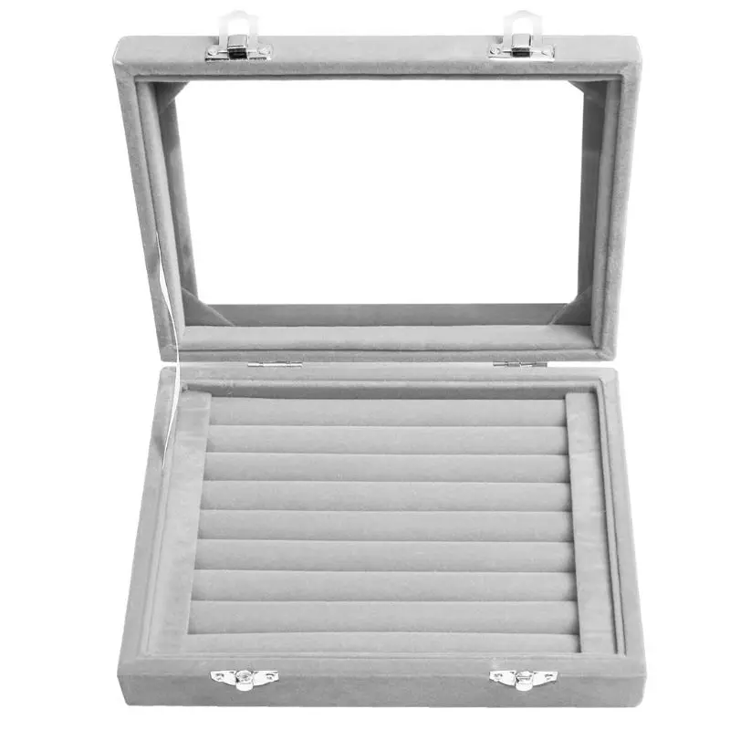 

Velvet Glass Ring Earring Jewelry Display Organizer Box Tray Holder Storage Case