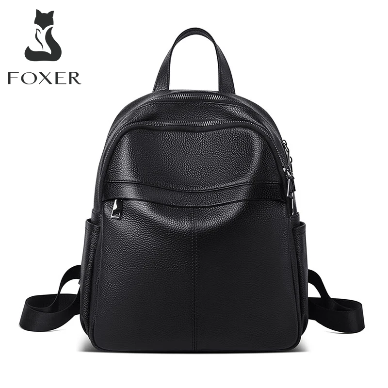 FOXER New Fashion Outing Office Lady Backpack Split Leather Large Capacity Backpack Woman Soft Travel Bag Girl Simple School Bag