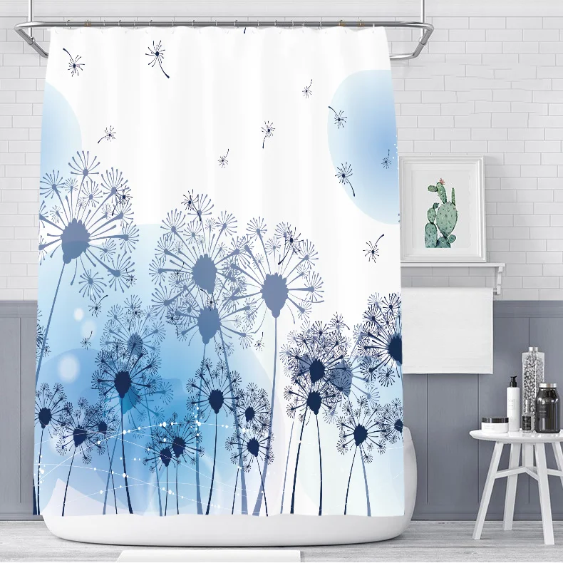 Простая Скандинавская голубая душевая занавеска из полиэстера с принтом
