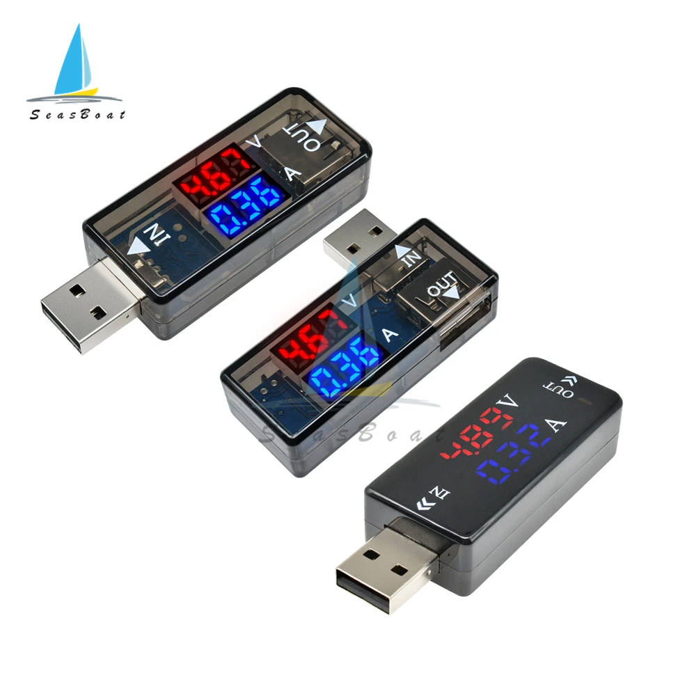 Красный синий двойной дисплей USB тестер цифровой вольтметр Амперметр