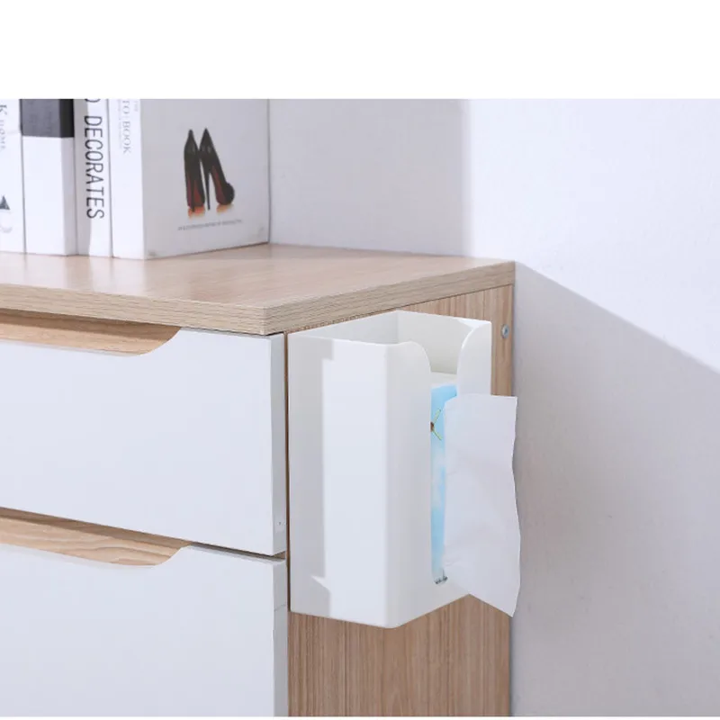 

1 New Wall-mounted Self-adhesive Tissue Box Napkin Holder Plastic Garbage Bag Dispenser Storage Rack Car Hanging Storage Box