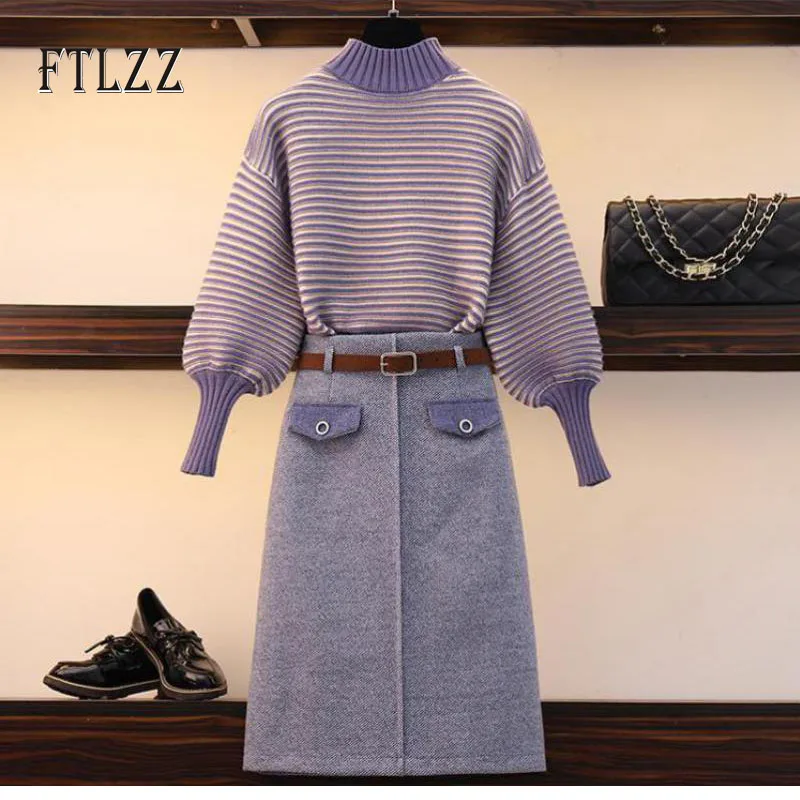 Модный женский Повседневный вязаный свитер размера плюс комплект из 2 предметов