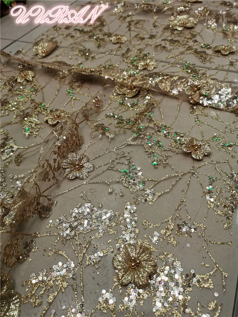 3d цветок бронзовая сетка Градиент Горячие золотые блестки ткань платье сцена