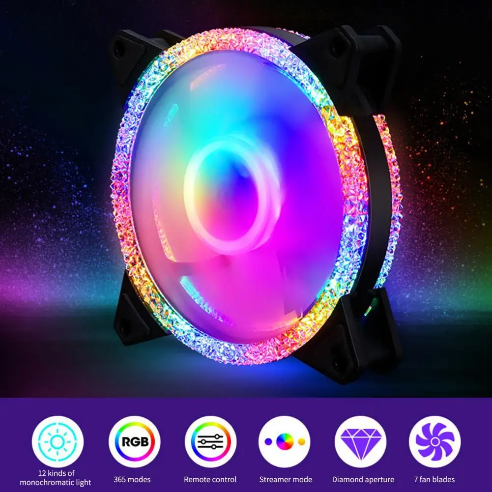 

Case Fan Mute Adjustable 12cm RGB Lights PC Cooling Fan for Home