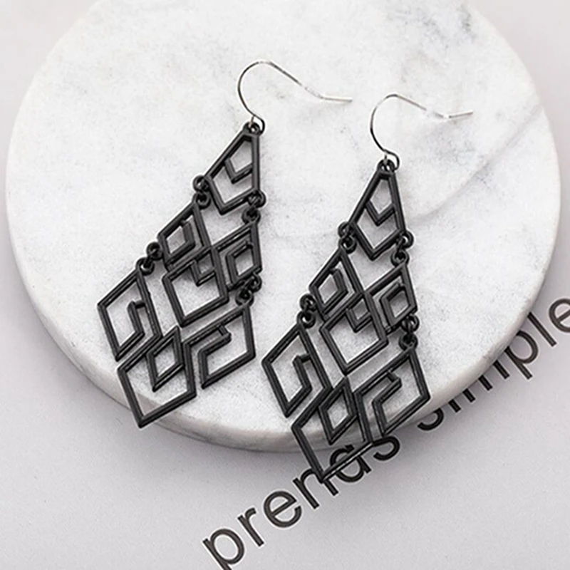 Модные полые золотые геометрические висячие серьги в форме цветка ювелирные