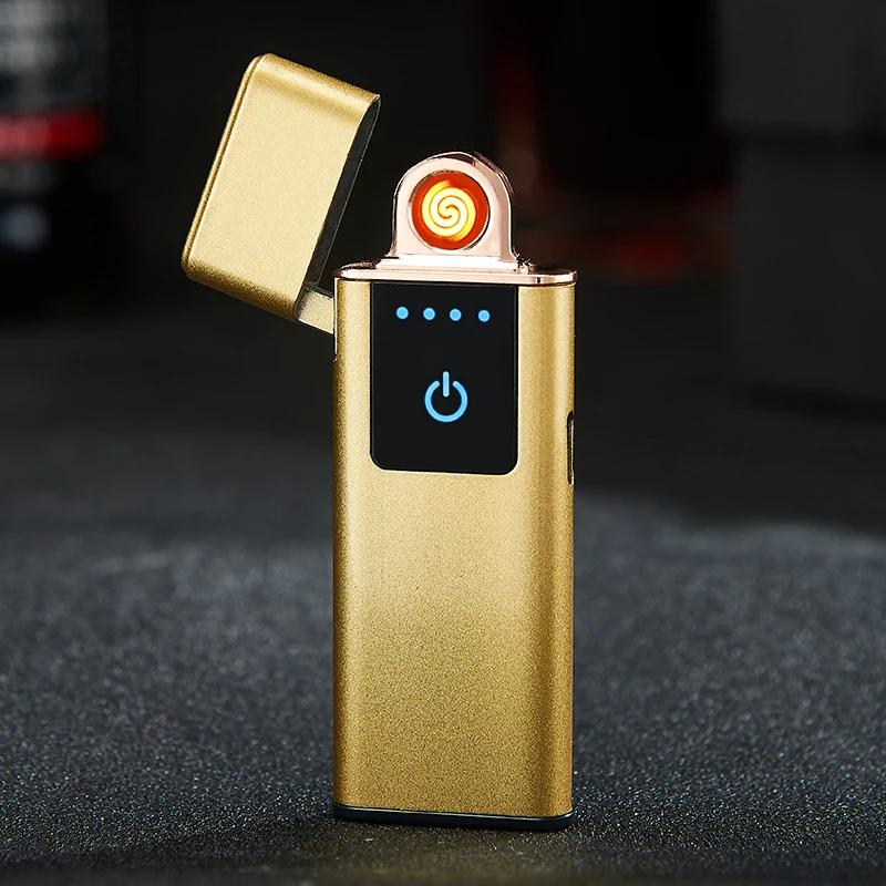 Gold Двусторонняя зажигание USB электрическая зажигалка для сигарет ветрозащитные Плазменные дуговые зажигалки Вольфрамовая нагревательная катушка Зажигалка гаджеты для мужчин - Цвет: Gold