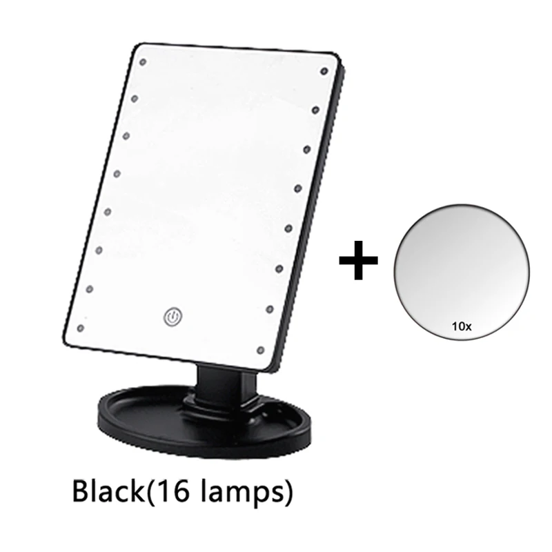 16 lamps and 10X Зеркало для макияжа светодиодный свет зеркало стоящее портативное сенсорный экран освещенный, подсвеченный косметическое зеркало свободное вращение - Цвет: 16 lamps and 10X