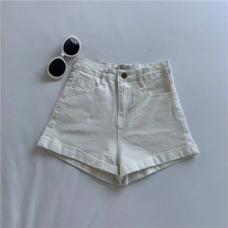 

simple Skinny Denim Shorts Solid High Waist Jeans Shorts Women Summer 2020 fashion Korean Cotton Black White Sexy Shorts Women