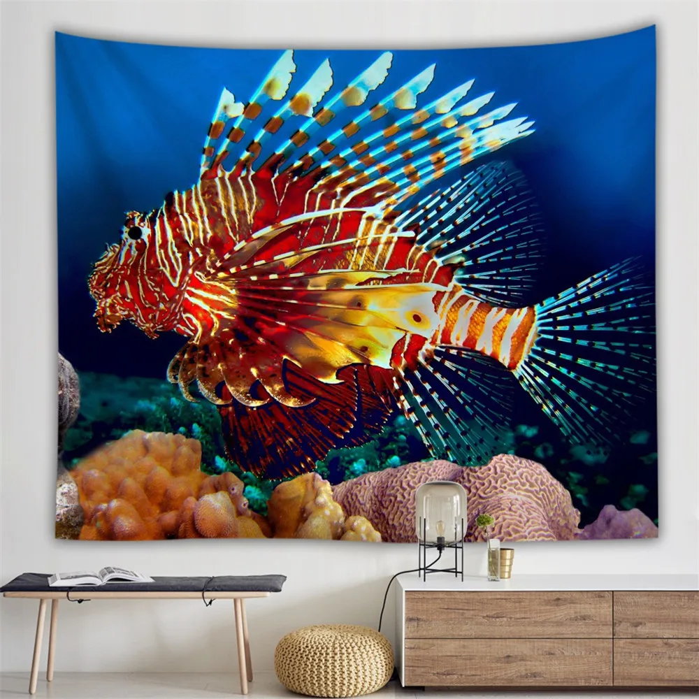 Красочные и интересные гобелен синий Океанский Коралл рыбы мультфильм украшения