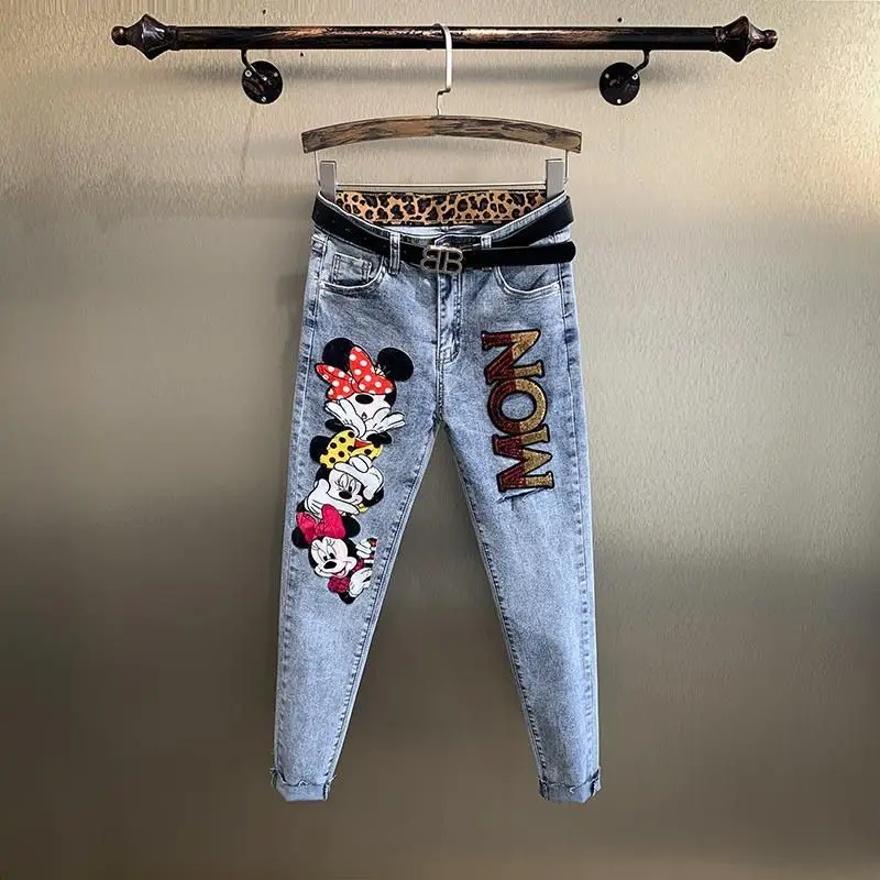 

Disney Mickey Mouse Pants Vintage High Waist Jeans Woman Girlfriends Women's Jeans Full Length Mom Jeans Cowboy Denim Pants