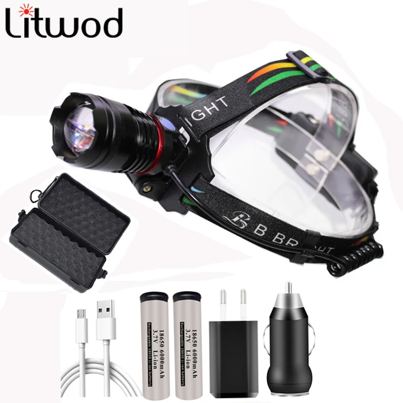 

Xhp70 Powerful Headlight Flash Light Headlight 32w 4291lm Led Bulb 2* 18650 Battery Zoom In/out Li-ion Litwod Hiking Fishing