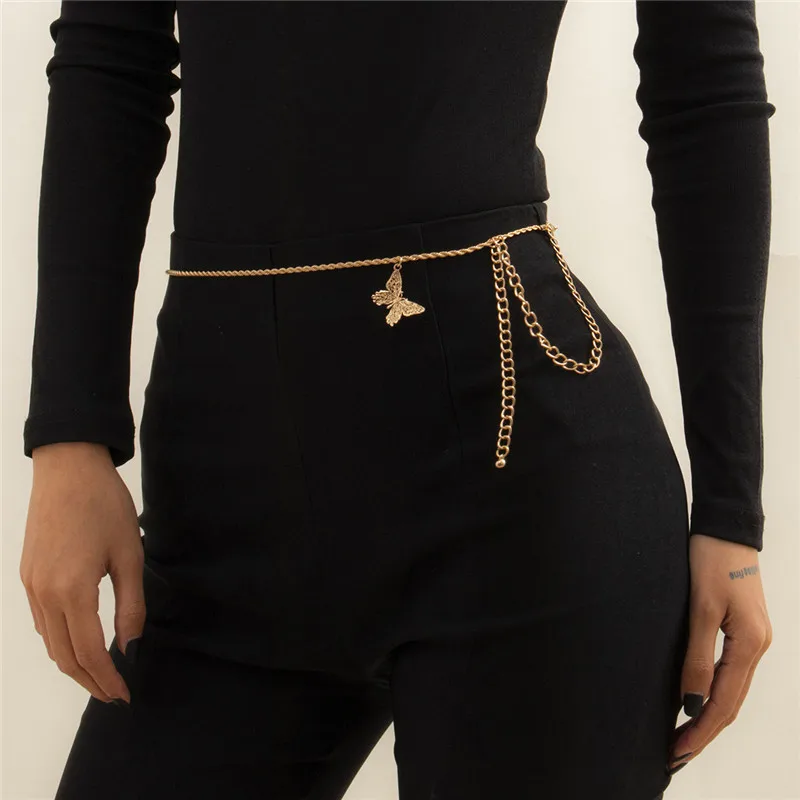 

New Punk Hip-hop Style Simple Single Layer Body Chain Of Female Accessories Retro Temperament Butterfly Single Layer Waist Chain