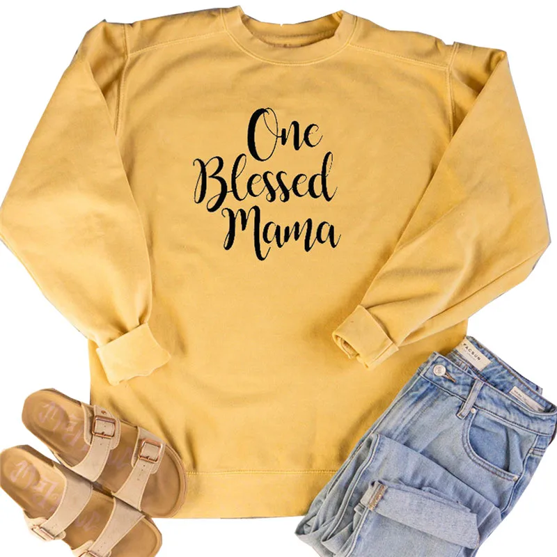 One Blessed Mama с буквенным принтом Kpop толстовки для женщин с круглым вырезом и длинным рукавом свитер в Корейском стиле пуловер уличная женская теплая верхняя одежда