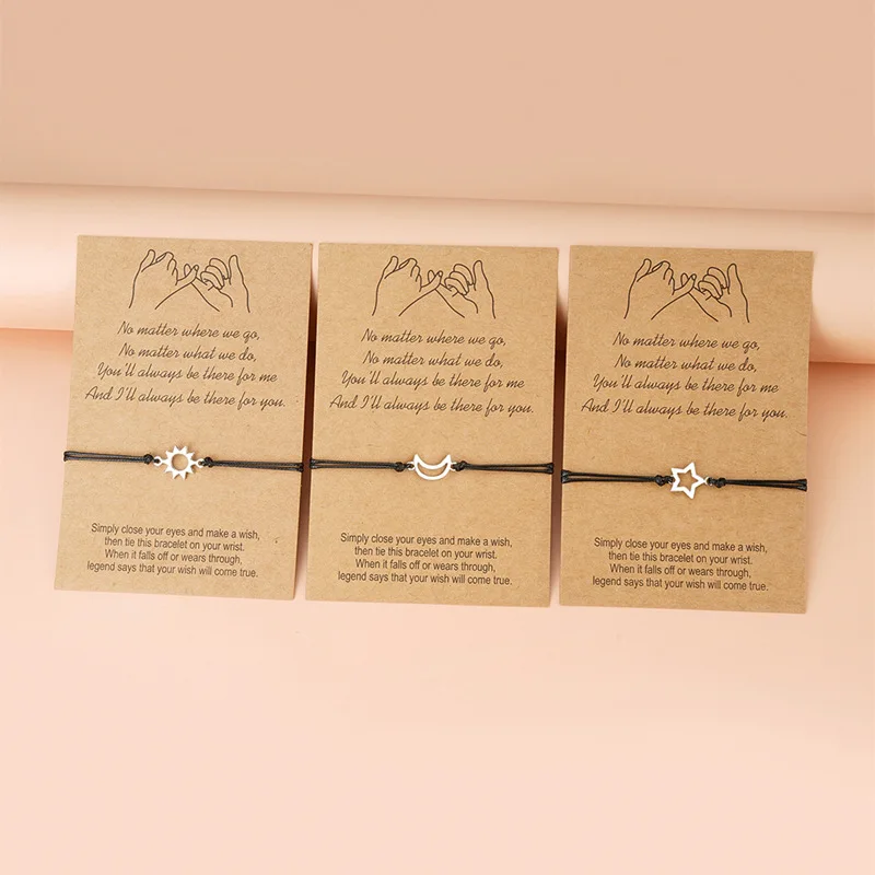 

Sun & Moon Friendship Lover Couple Friend Family Wish You Me Promise Card With 3 card Adjustable Bracelet Gift Present