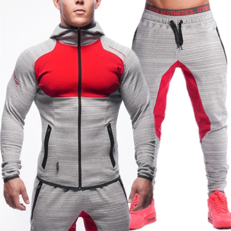 

Sweatsuit Male Hooded Cardigan Casual Sports Suit Men's Fitness Clothes Running Slim Outdoor 2 Piece Sets Training Suit For Men
