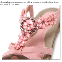 2021 summer new sandals colors retro bohemian rhinestone beaded flower pattern flat sandals comfortable womens shoes size 35 42