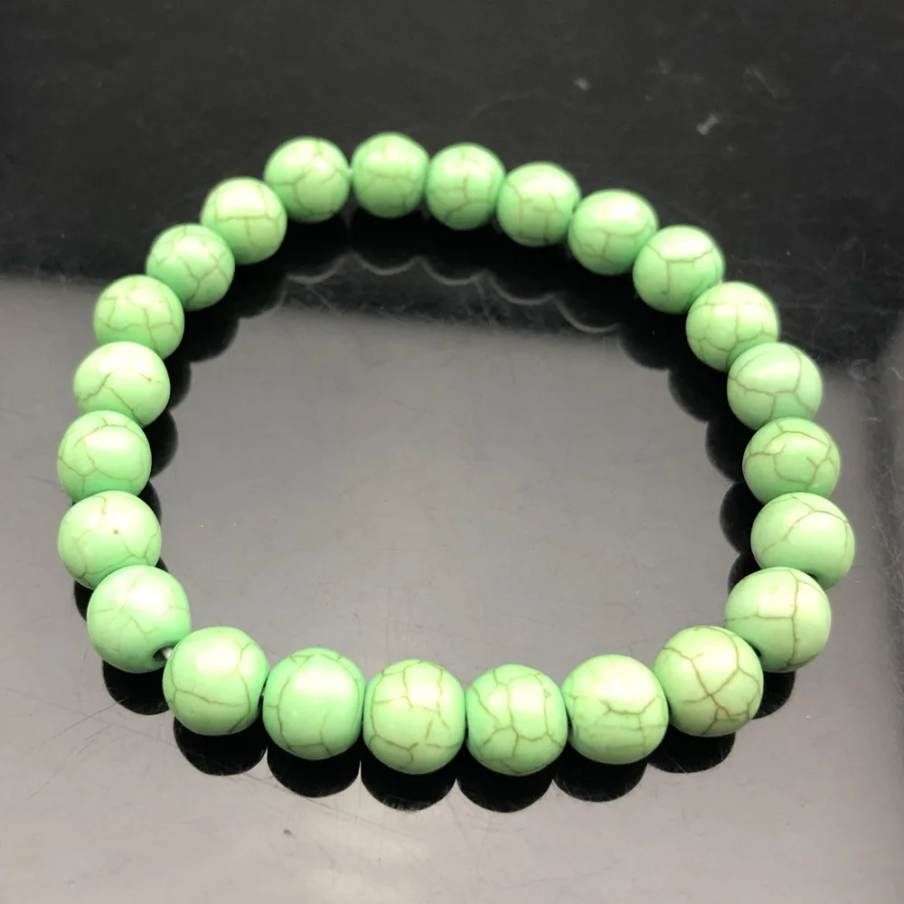 Green Turquoise Натуральная чакра из бисера рок браслет для мужчин 8 мм натуральный камень Лава тигровый глаз матовый черный оникс бусины из лечебных камней очарование Йога женские ювелирные изделия - Окраска металла: Green Turquoise