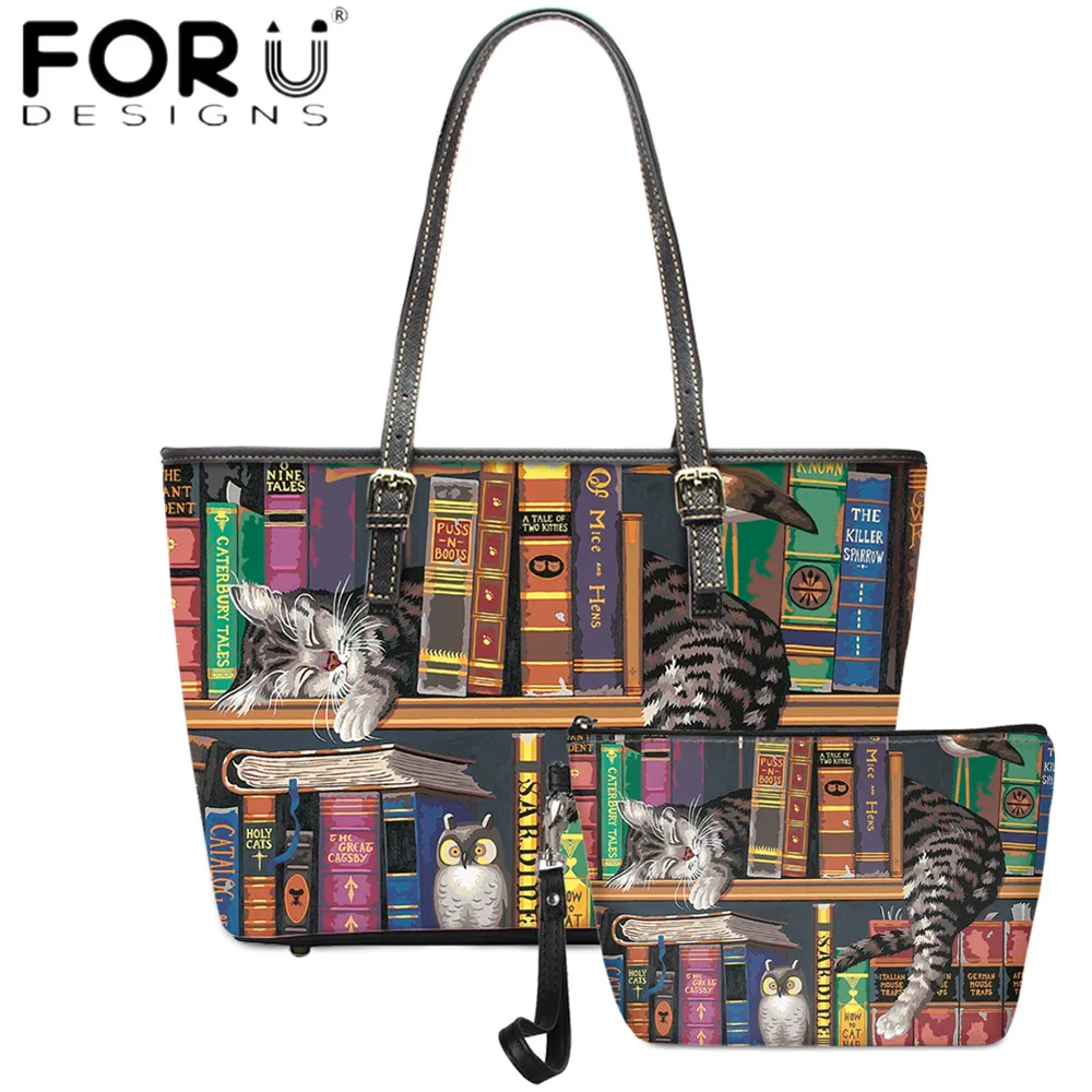 

Женская сумка с принтом FORUDESIGNS, уличная Сумочка с изображением кота, сумки для покупок, сумка через плечо из искусственной кожи