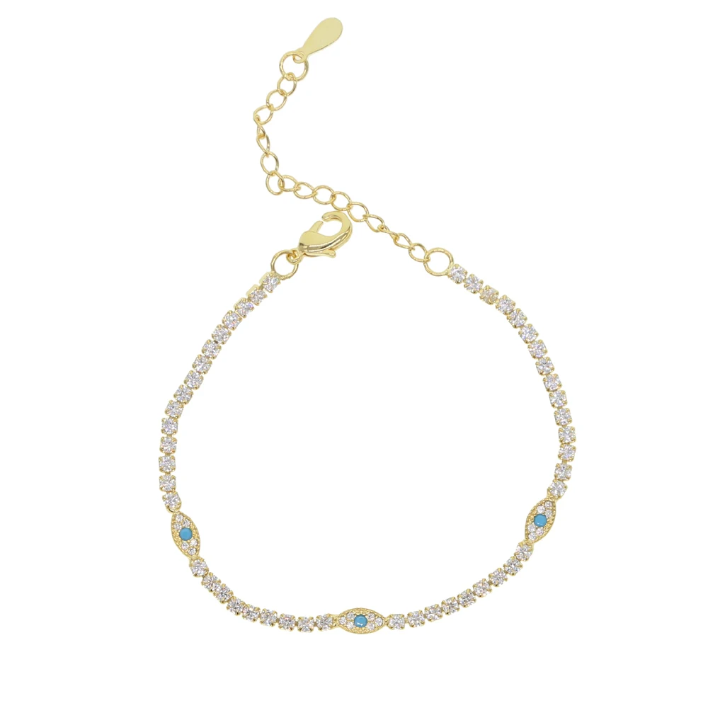 Модные Лаки Турецкий Дурной глаз Бирюза Камень теннис cz цепь браслет ювелирные