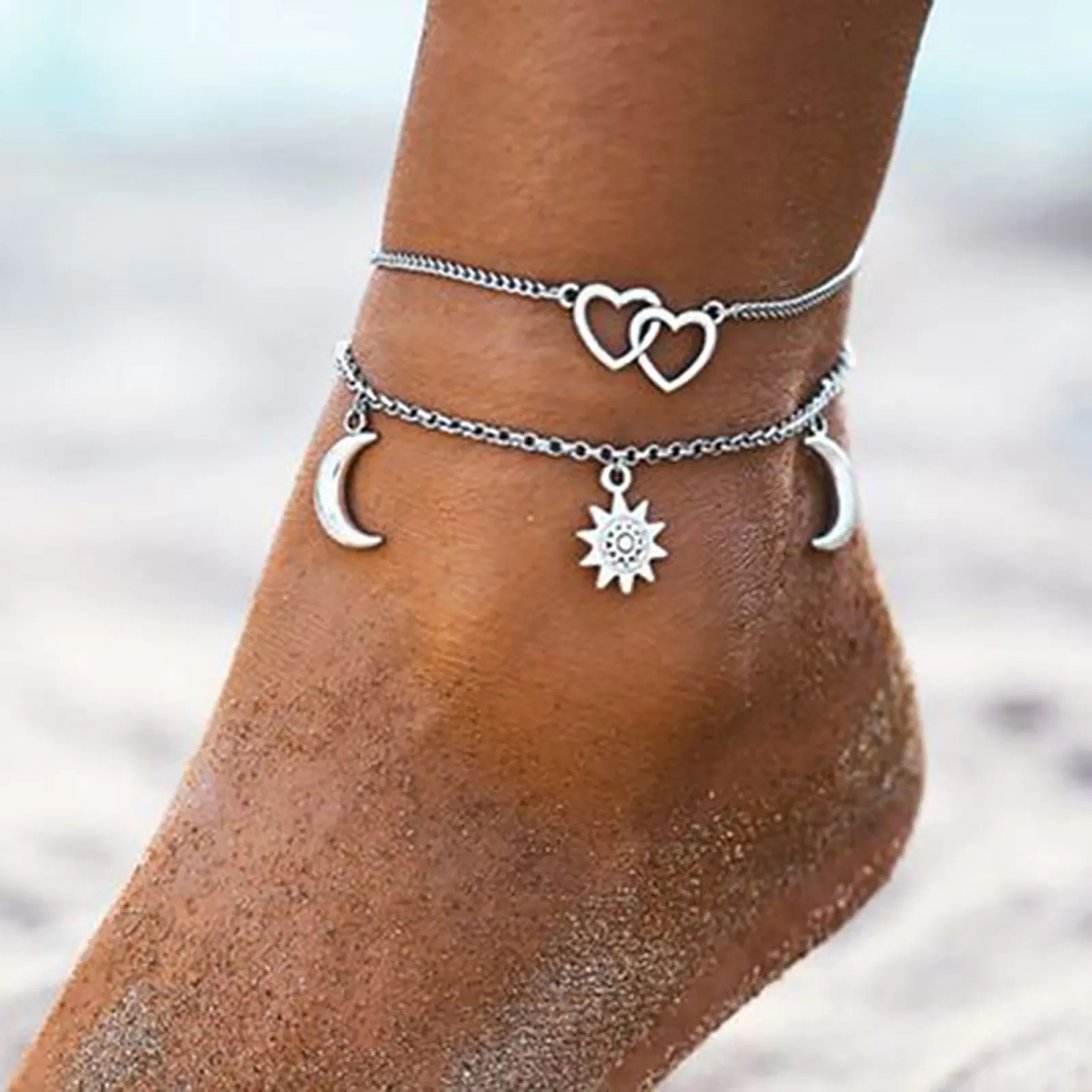 

Bohemia Multilayered Lock Chain Anklets For Women Trend Moon And Stars Anklets Beach Jewelry Gift Anklets Цепочка На Ногу