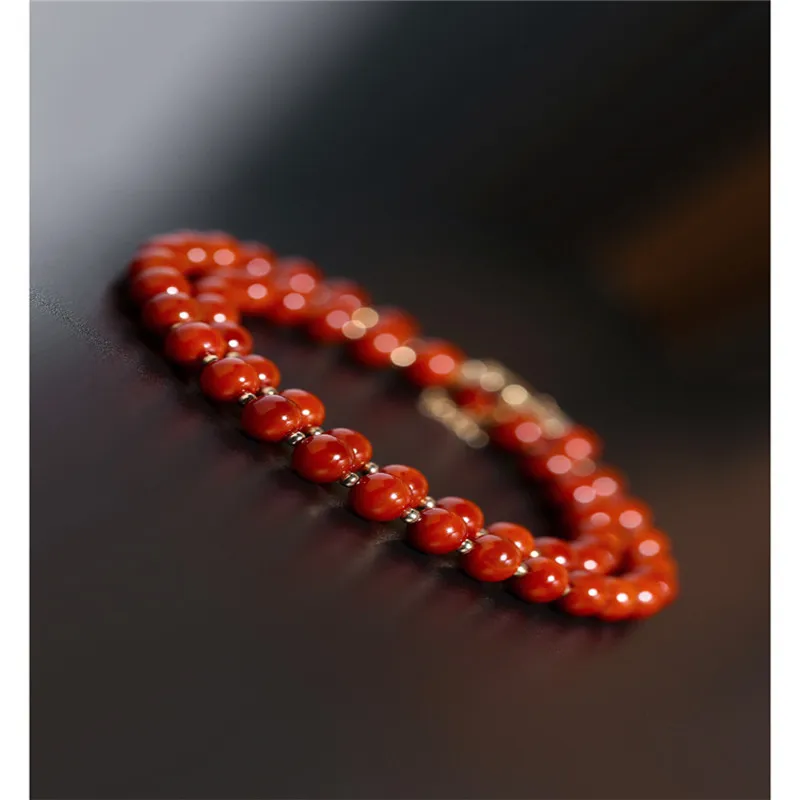 DAIMI Liangshan 6-6.5mm South Red Agate Necklace gemstones Female Genuine Yellow 14K Gild Beaded To Send Mom | Украшения и