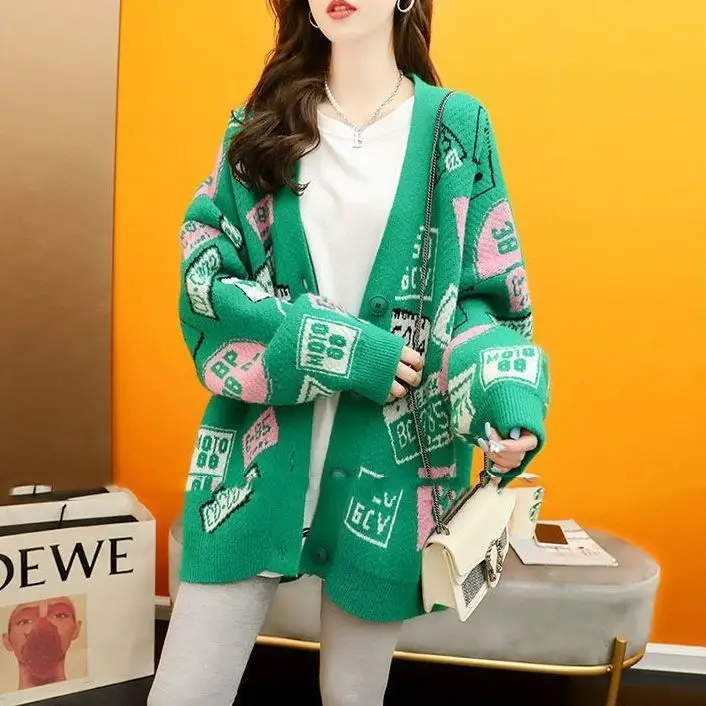 

Spring And Autumn New Knitted Cardigan Women's Foreign Style Leisure Loose And Thin Age Reducing Lady Cardigan Sweater