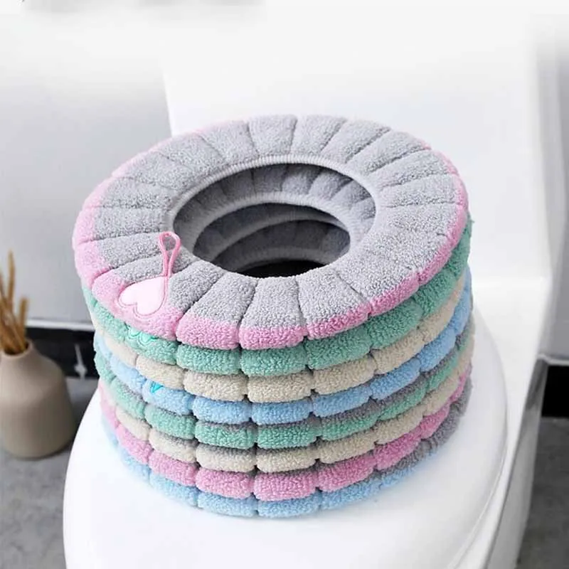 

1PCS Bathroom Toilet Seat with Handle Washable Soft Winter Warmer Mat Pad Cushion O-shape Toilet seat Bidet Covers