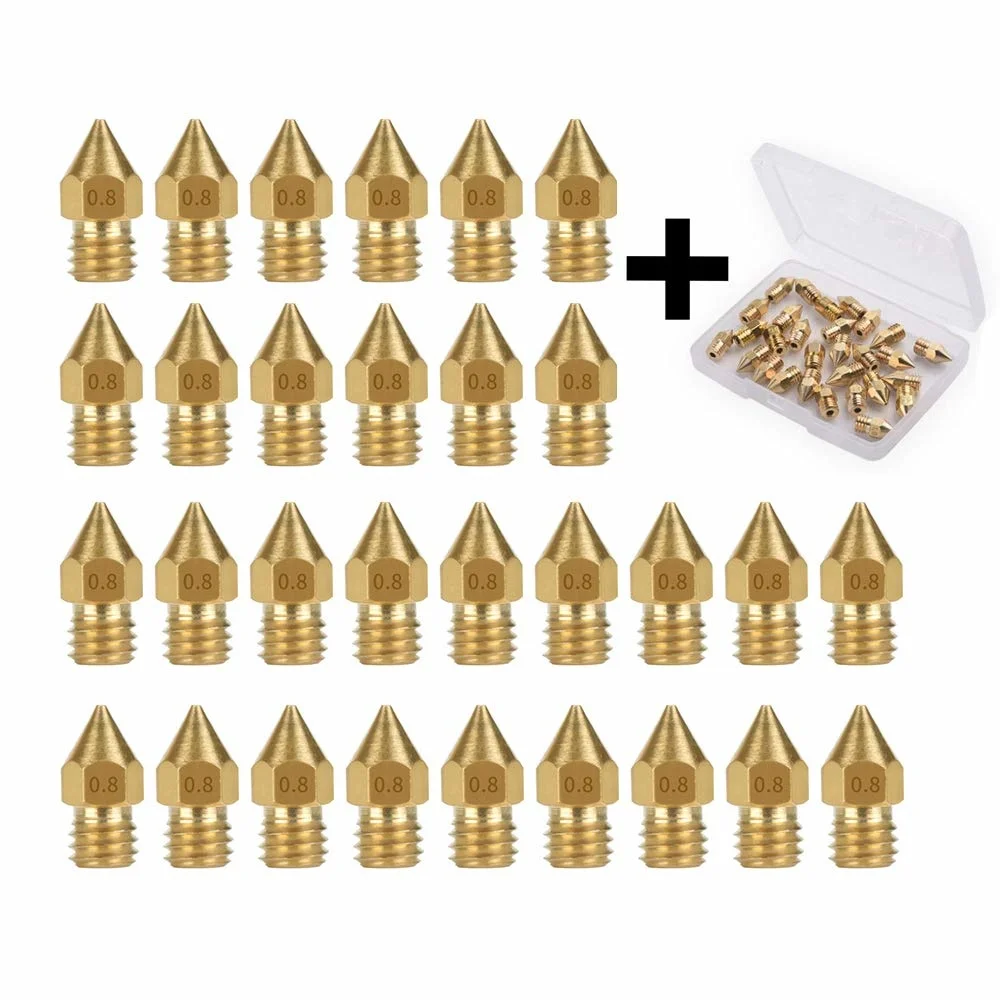 

30PCS 0.8mm 3D Printer Extruder Nozzles for Anet A8 Makerbot MK8 Creality CR-10 S4 S5 Ender 3 3Pro 5