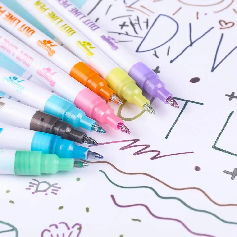 12 цветов металлические двойные линии художественные маркеры контурная ручка