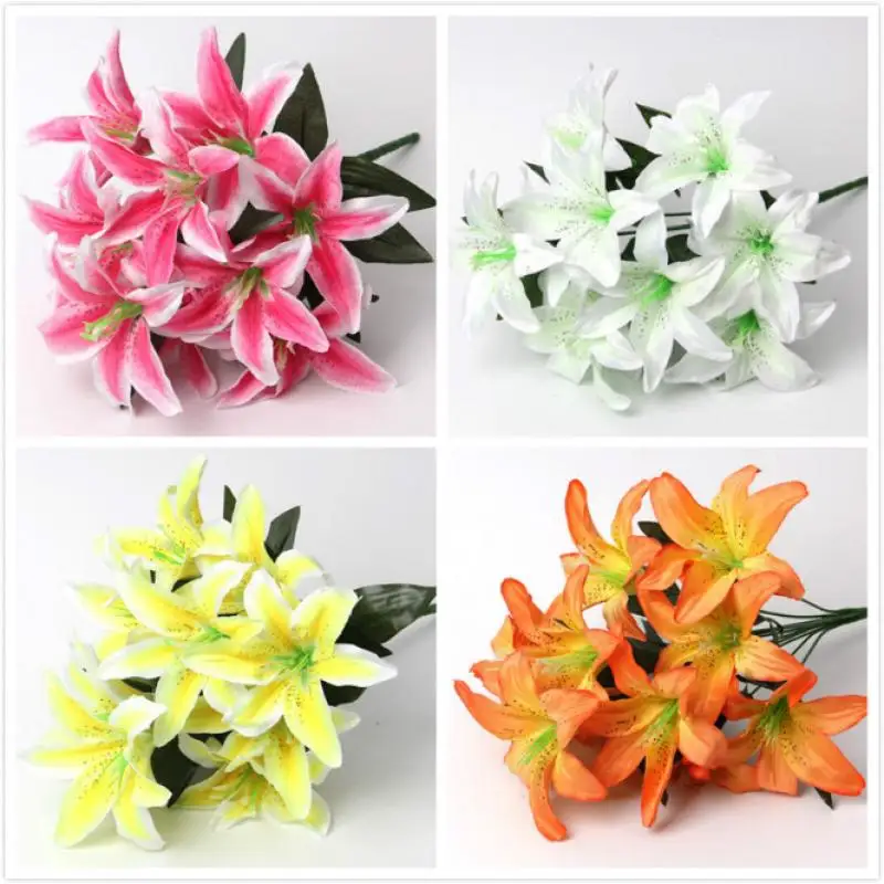 

1pcs lily flower platic Artificial Flowers for Home table Decoration white flores artificiais fake flower