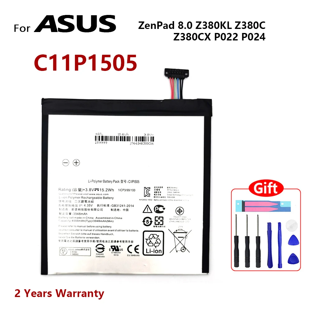 

100% Genuine New C11P1505 Battery For Asus ZenPad 8.0 Z380KL Z380C Z380CX P022 P024 4000mAh Tablet PC Batteries With Gifts Tools