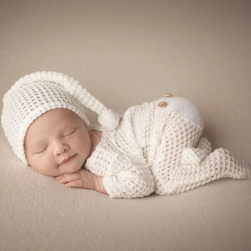 Newborn Photography Clothing Knit Crochet Hat+Jumpsuit 2Pcs/set Baby Photo Props Accessories Studio Newborn Infant Shoot Clothes