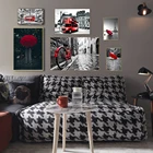 Настенные плакаты с красным зонтом, черные и белые, искусство на стену в виде автобуса, автомобиля, велосипеда, гостиной, кабинета, домашний декор