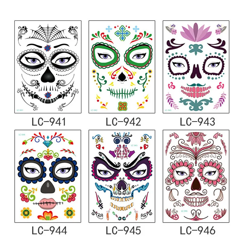 Новая временная татуировка на Хэллоуин наклейка 1 шт День мертвых Dia de los Muertos маска для лица сахар тату наклейка с черепом