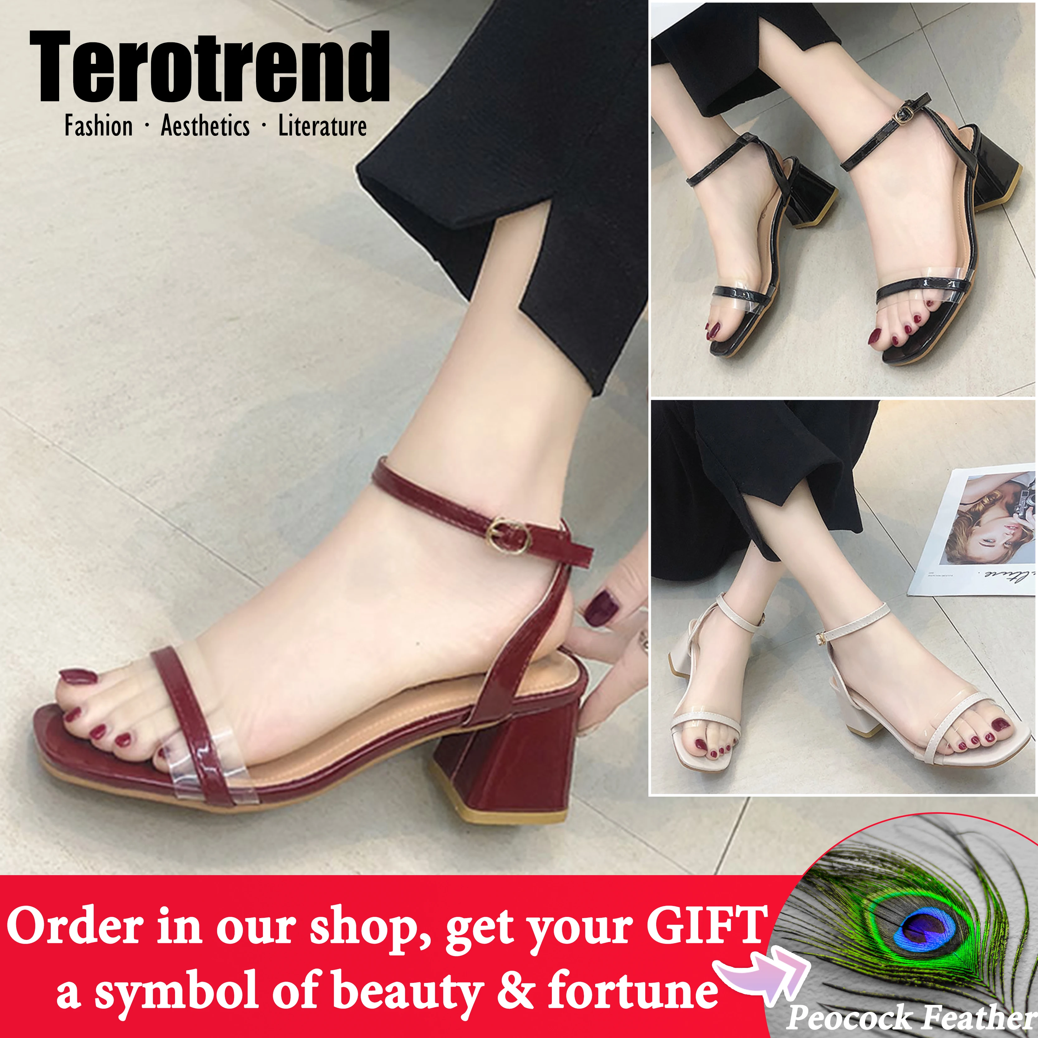 Женские босоножки на высоком каблуке удобные Красные черного и бежевого цвета